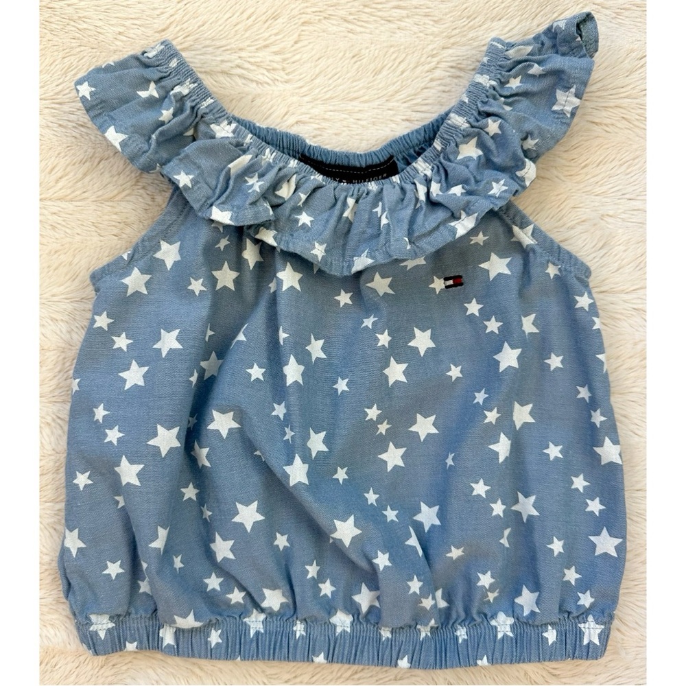Tommy Hilfiger Little Girls Printed Stars Chambray Ruffle Top